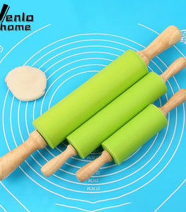 Non-Stick Silicone Rolling Pin Wooden Handle Pastry Dough Flour Roller Kitchen Cooking Baking Tool For Pasta Cookie Dough