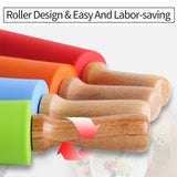 Non-Stick Silicone Rolling Pin Wooden Handle Pastry Dough Flour Roller Kitchen Cooking Baking Tool For Pasta Cookie Dough