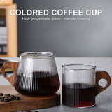 Glass Coffee Mug Japanese-Style Glass Cup with Wooden Handle Vertical Stripes Tea Milk Cup Home Office Drinkware Beer Mug Gift