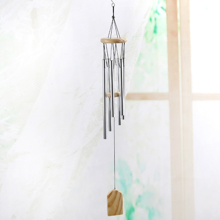 Silver 6 Tube Wind Chime Chapel Bells Wind Chimes Door Wall Hanging Ornament Home Garden Outdoor Decor Wind Chimes